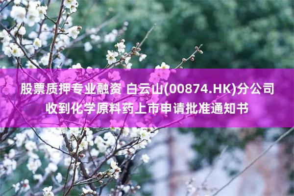 股票质押专业融资 白云山(00874.HK)分公司收到化学原料药上市申请批准通知书